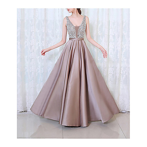 

Women's Cocktail Party Prom Maxi A Line Dress - Solid Colored Beaded V Neck Spring Black Purple Blushing Pink S M L XL / Sexy