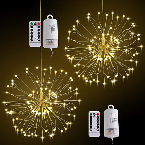 

ZDM 2 Pack 120LED Firework Copper Lights8 Modes Dimmable String Fairy Lights with Remote Control Hanging Starburst Lights for PartiesHomeChristmas Outdoor Decoration