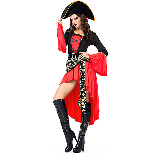 фото Пираты товары для хэллоуина маскарад взрослые жен. хэллоуин halloween фестиваль хэллоуин маскарад фестиваль / праздник полиэстер красный жен. карнавальные костюмы пэчворк / юбки / шапки Lightinthebox