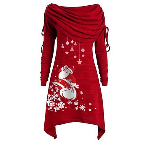 

Women's Christmas Party Daily Wear Basic Asymmetrical A Line Dress - Geometric Santa Claus Off Shoulder Black Purple Blue S M L XL