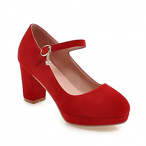 

Women's Heels Chunky Heel Round Toe PU Fall & Winter Green / Red / Blue