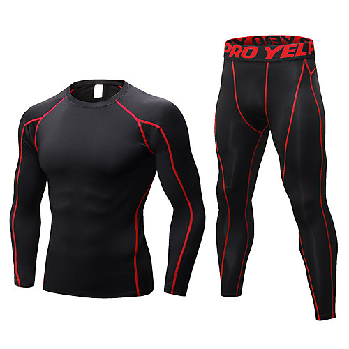 

Men's Activewear Set Compression Suit Jogging Sportswear Quick Dry Anatomic Design Breathability Compression Clothing Clothing Suit Long Sleeve Long Pant Activewear Stretchy