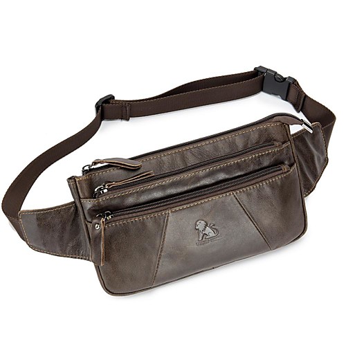 

Unisex Zipper Cowhide Fanny Pack Animal Coffee