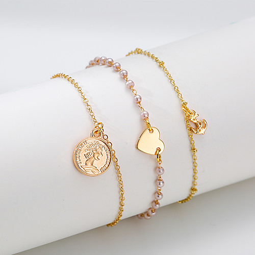 

3pcs Women's Vintage Bracelet Bracelet Pendant Bracelet Layered Heart Classic Vintage Trendy Fashion Elegant Alloy Bracelet Jewelry Gold For Wedding Gift Date Birthday Festival