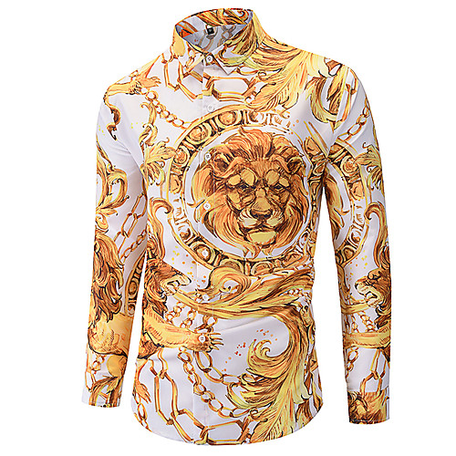 

Men's Casual Daily Wear Basic EU / US Size Shirt - 3D / Animal Print Gold / Long Sleeve