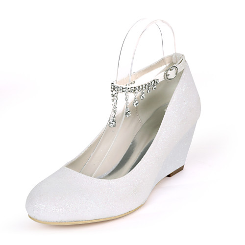 

Women's Wedding Shoes Wedge Heel Round Toe Rhinestone Synthetics Minimalism Fall / Spring & Summer White / Champagne / Light Purple / Party & Evening