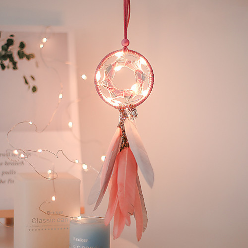 

Home Decoration Dream Catcher With Lights Feathers Hand-Woven Ornaments Birthday Graduation Gift Wall Hanging Decor for Car