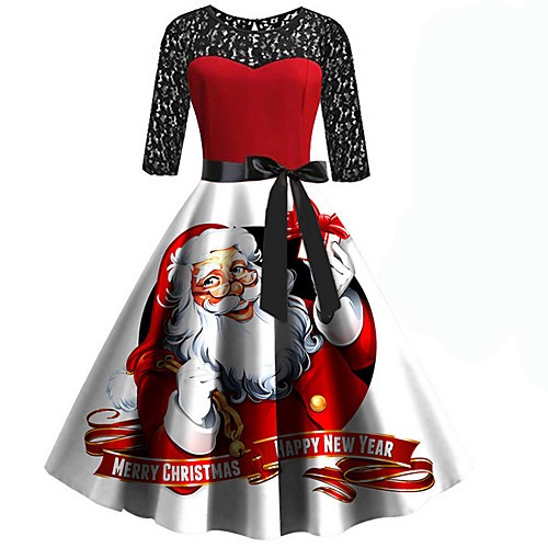 

Women's Christmas Party Elegant A Line Dress - Geometric Print Red S M L XL