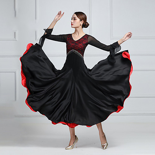 

Ballroom Dance Dresses Women's Training / Performance Imitation Silk Lace / Split Joint / Crystals / Rhinestones Long Sleeve Dress