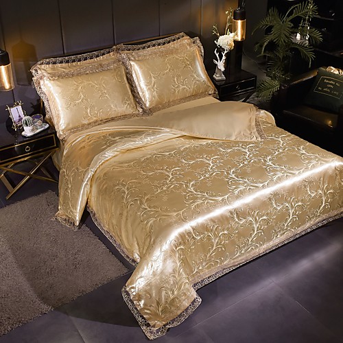 

Duvet Cover Sets Ultra Soft Viscose Jacquard/ Stripes Ripples Polyester/ Luxury Gold Lace/ 4 Piece Bedding Sets