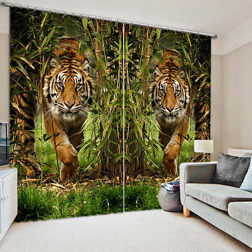 

Tiger Digital Printing 3D Curtain in Bamboo Forest High Precision Black Silk Fabric High Quality Curtain