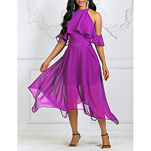 

Women's Asymmetrical Swing Dress - Short Sleeve Solid Colored Halter Neck Wine Black Purple Navy Blue S M L XL XXL XXXL XXXXL XXXXXL