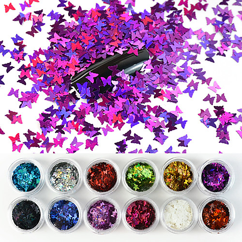 

12 Colors/Set Laser Butterfly Nail Art Sequin Sparkle Acrylic Paillettes Holographic Glitter Flakes Tips 3D UV Gel Nail Polish Decorations