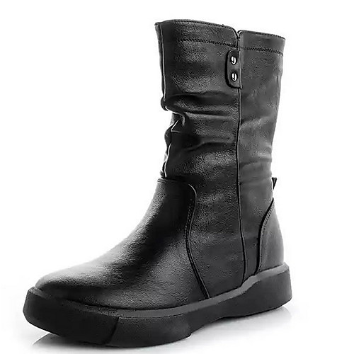 

Women's Boots Flat Heel Round Toe PU Mid-Calf Boots Winter Black / Brown