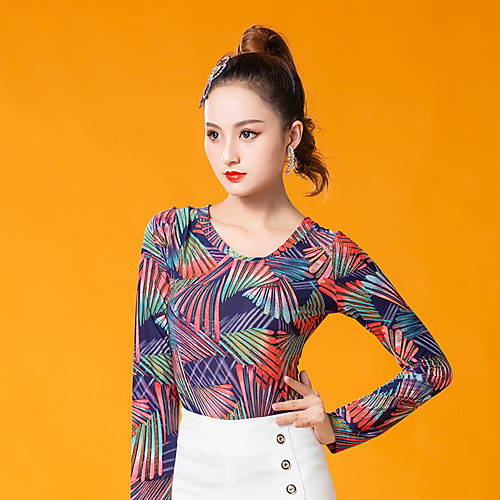 

Ballroom Dance Tops Women's Performance Ice Silk Ruching Long Sleeve Top