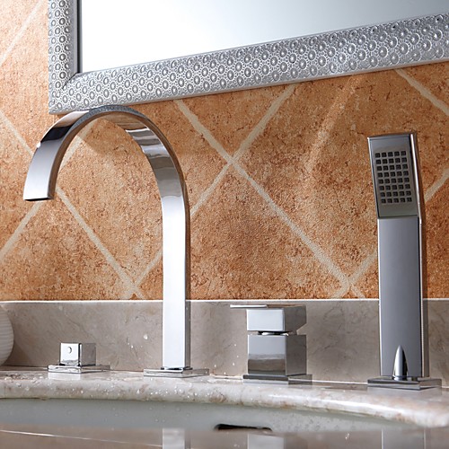 

Смеситель для ванной - Современный Хром Разбросанная Керамический клапан Bath Shower Mixer Taps