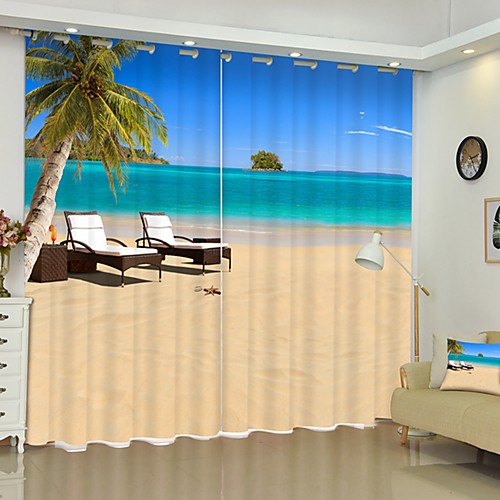 

Reclining Chair on The Beach Digital Printing 3D Curtain Shading Curtain High Precision Black Silk Fabric High Quality Curtain