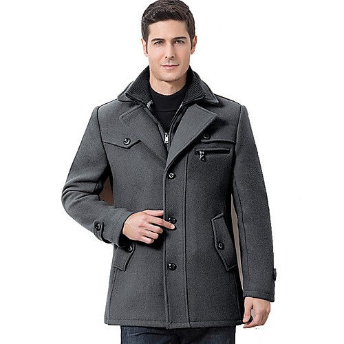 

Men's Daily Fall & Winter Regular Coat, Solid Colored Turndown Long Sleeve Polyester Black / Wine / Camel