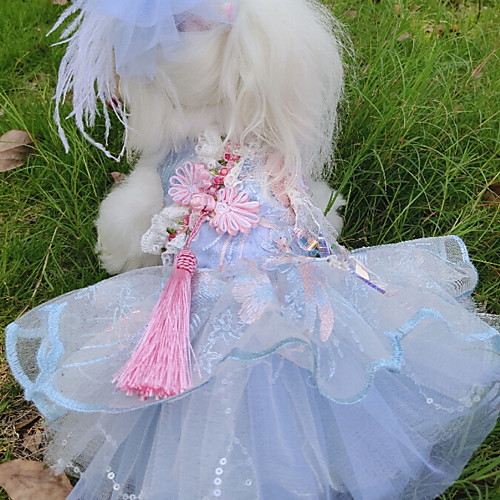 фото Собаки коты животные платья одежда для собак кружева синий полиэстер костюм назначение лето свадьба этнический Lightinthebox