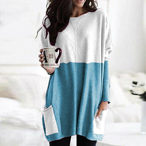 

Women's Daily Basic T-shirt - Color Block Patchwork Light Blue