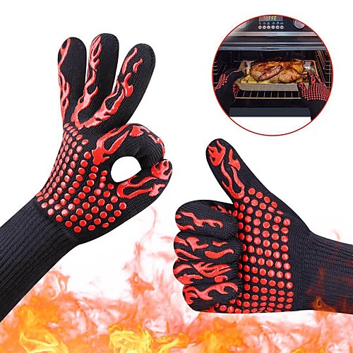 

2pcs High temperature Resistant 800 BBQ Fire Gloves Flame Retardant Non-slip Fireproof Grill Insulation Microwave Oven Gloves