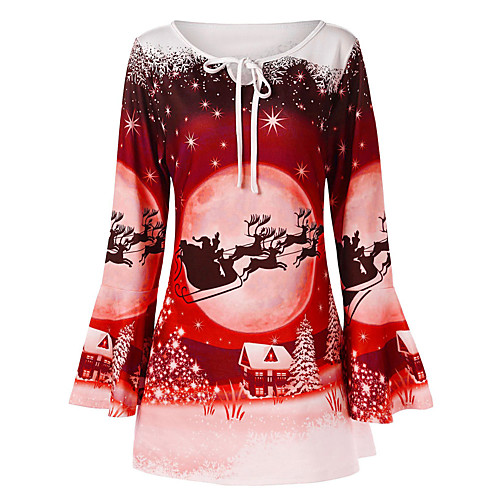 

Women's Christmas Party Loose T Shirt Dress - Animal Snowflake Santa Claus Cotton Purple Blue Red XL XXL XXXL XXXXL