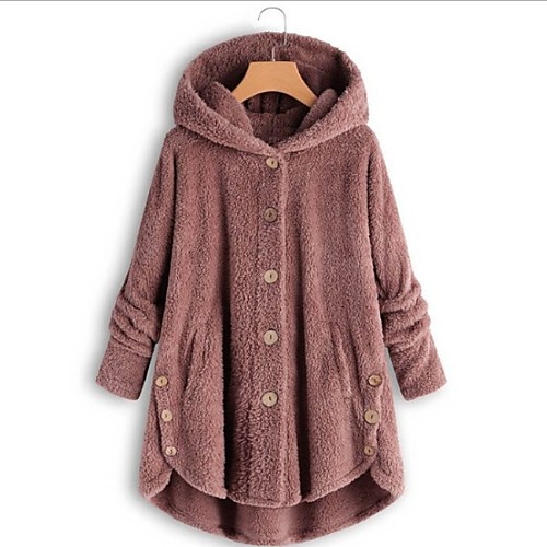 

Women's Daily Fall & Winter Long Faux Fur Coat, Solid Colored Hooded Long Sleeve Polyester Black / Wine / Light Blue