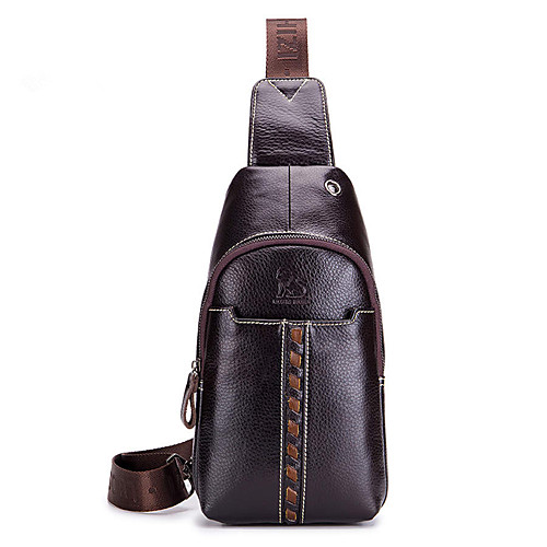 

Men's Zipper Cowhide Sling Shoulder Bag Animal Coffee
