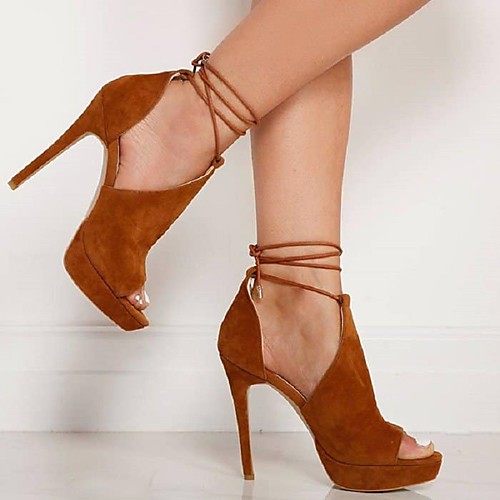 

Women's Sandals Lace up Stiletto Heel Peep Toe Suede Spring & Summer Brown / Black / Beige