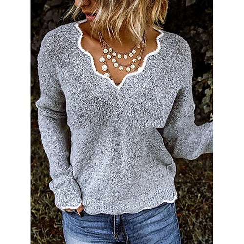 

Women's Solid Colored Long Sleeve Pullover Sweater Jumper, V Neck Blushing Pink / Green / Blue S / M / L