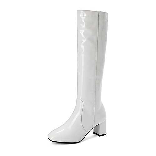 

Women's Boots Knee High Boots Chunky Heel Square Toe Patent Leather Knee High Boots Casual / Minimalism Winter Black / White / Red