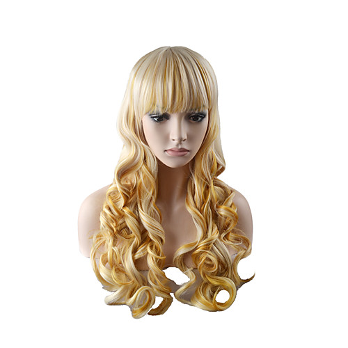 

Synthetic Wig Body Wave Layered Haircut Neat Bang Wig Long Light golden Synthetic Hair 24 inch Women's Fashionable Design Women Blonde