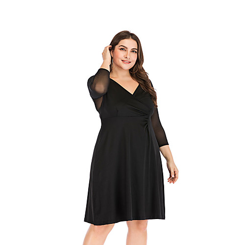 

Women's Date Casual / Daily Basic Elegant Swing Dress - Solid Colored Patchwork Black XL XXL XXXL XXXXL