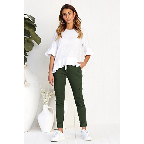 

Women's Basic Slim Pants - Solid Colored Black, Patchwork Black Wine Army Green S M L