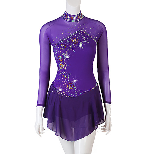 

Figure Skating Ice Skating Women's / Girls' Performance Spandex Ruching / Crystals / Rhinestones Long Sleeve Dress