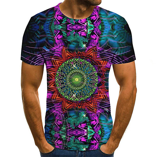 

Men's Daily Sports Basic / Exaggerated T-shirt - Color Block / 3D Black & White, Print Navy Blue