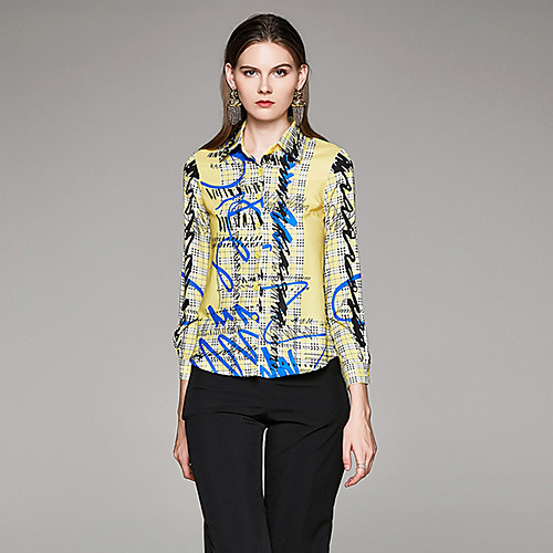 

Women's Daily Vintage Shirt - Geometric Blue, Print Yellow