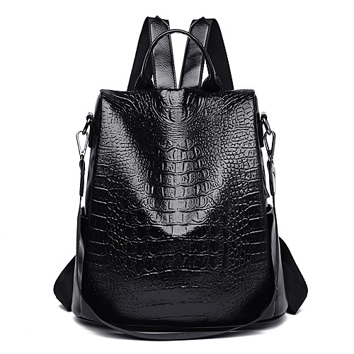 

Large Capacity PU Zipper Commuter Backpack Solid Color Daily Black / Brown