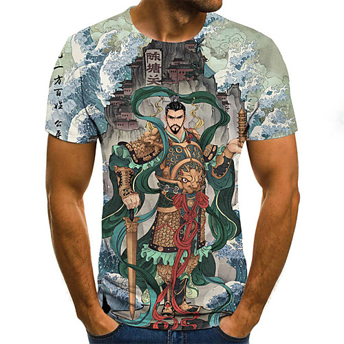 

Men's Daily Sports Basic / Exaggerated T-shirt - Color Block / 3D / Cartoon Black & White, Print Rainbow