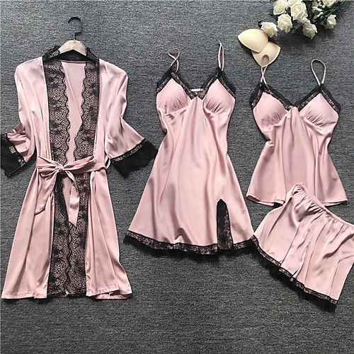 

Women's Deep V Suits Pajamas Solid Colored