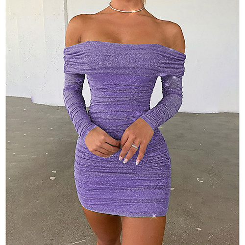 

Women's Bodycon Dress - Solid Colored Black Purple S M L