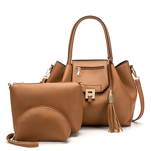 

Women's Tassel PU Bag Set Solid Color 3 Pcs Purse Set Black / Brown / Blushing Pink