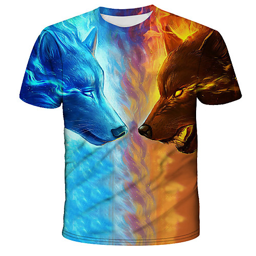 

Men's Daily Holiday Street chic / Exaggerated T-shirt - 3D / Tie Dye / Animal Wolf, Print Rainbow