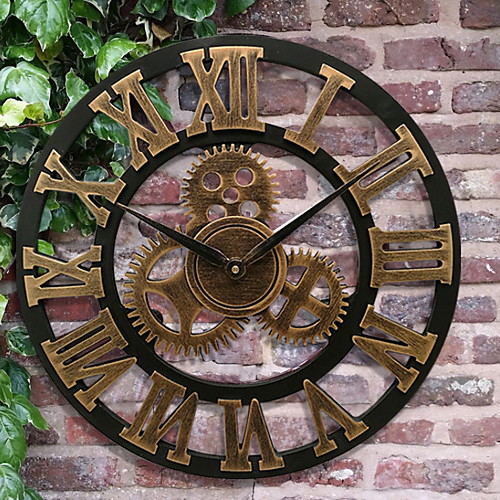 

Деревянные 3d полые шестерни настенные часы для дома и офиса художественного оформления, 14 дюймов большие антикварные серебряные римские цифры батареи передач часы для столовой
