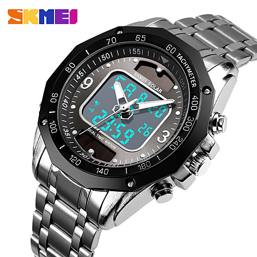 

SKMEI Men's Sport Watch Digital Sporty Stainless Steel Black / Silver 30 m Calendar / date / day Chronograph Noctilucent Analog - Digital Casual - Black Blue Silver One Year Battery Life