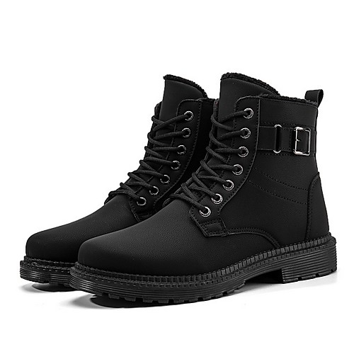 

Men's Combat Boots PU Winter Boots Mid-Calf Boots Black