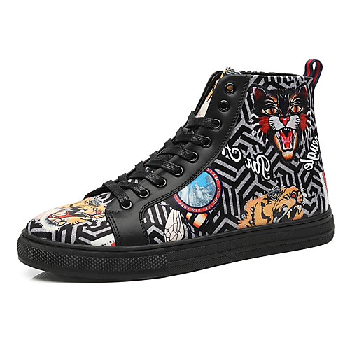 

Men's Comfort Shoes Canvas / PU Spring / Fall & Winter Casual / Preppy Sneakers Walking Shoes Warm Color Block Black / Slogan