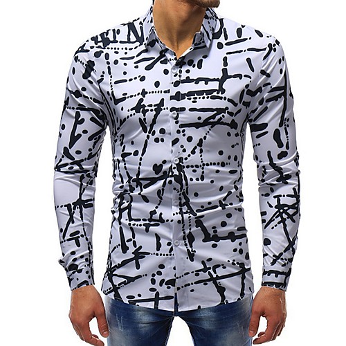 

Men's Daily Plus Size Shirt - Geometric White / Long Sleeve