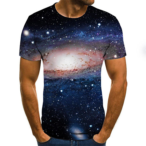 

Men's Daily Holiday Street chic / Exaggerated T-shirt - Galaxy / Color Block / 3D Print Blue