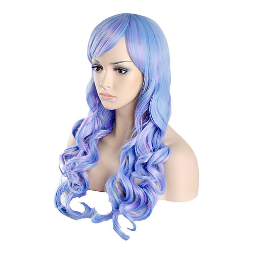 

Synthetic Wig Body Wave Layered Haircut Asymmetrical Wig Long Blue Synthetic Hair 26 inch Women's Fashionable Design Women Blue